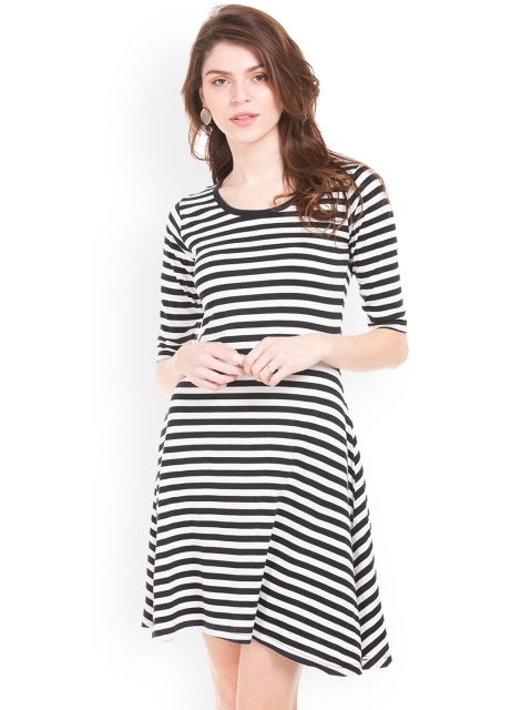

Sugr Women White Striped Fit and Flare Dress