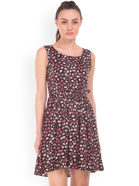 

Sugr Women Black Printed Fit and Flare Dress