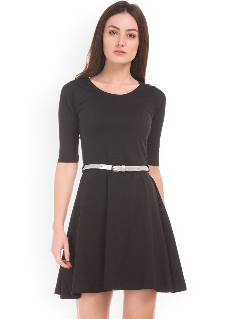 

Sugr Women Black Solid Fit and Flare Dress