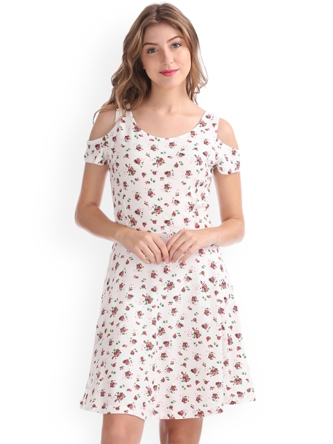 

Sugr Women White Printed Fit and Flare Dress