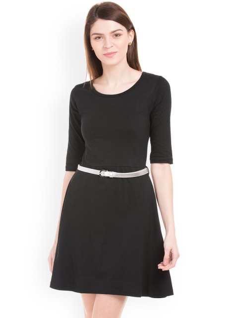 

Sugr Women Black Solid Fit and Flare Dress