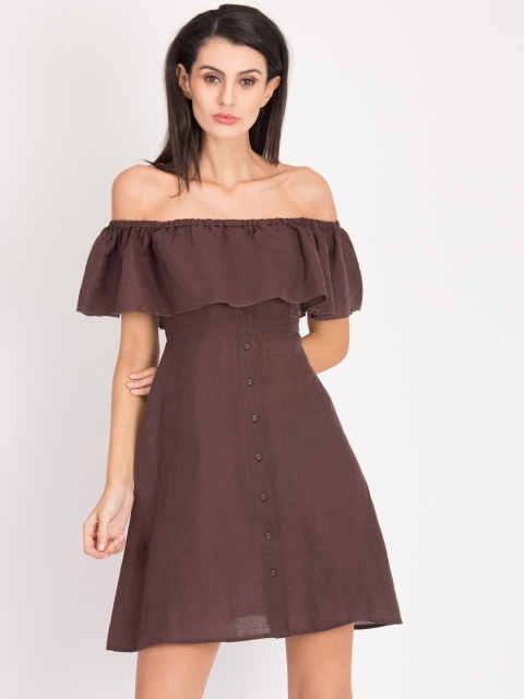 

Magzayra Women Brown Solid Fit and Flare Dress