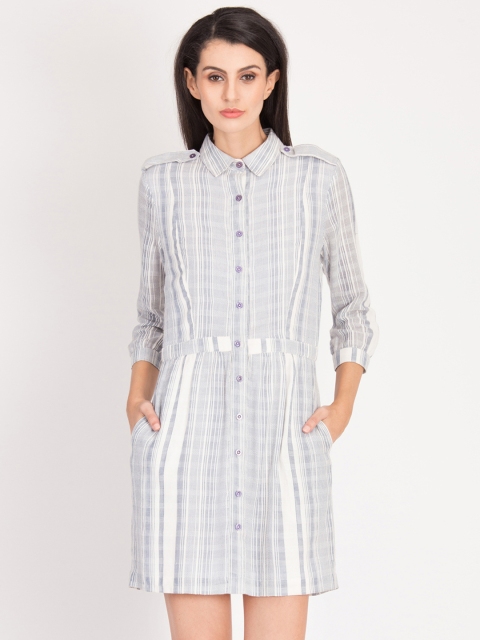 

Magzayra Women White Checked Shirt Dress