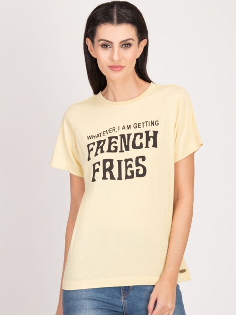 

Magzayra Women Yellow Printed Round Neck T-shirt