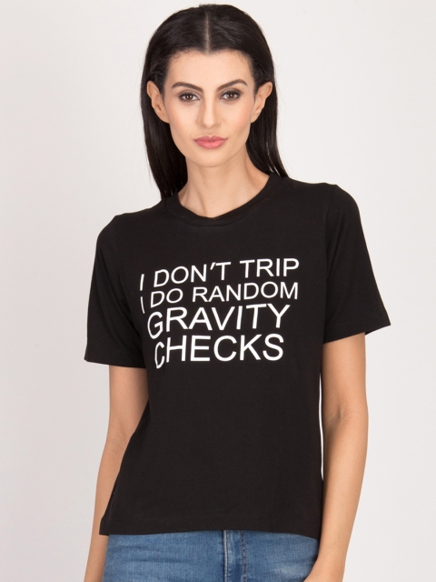 

Magzayra Women Black Printed Round Neck T-shirt