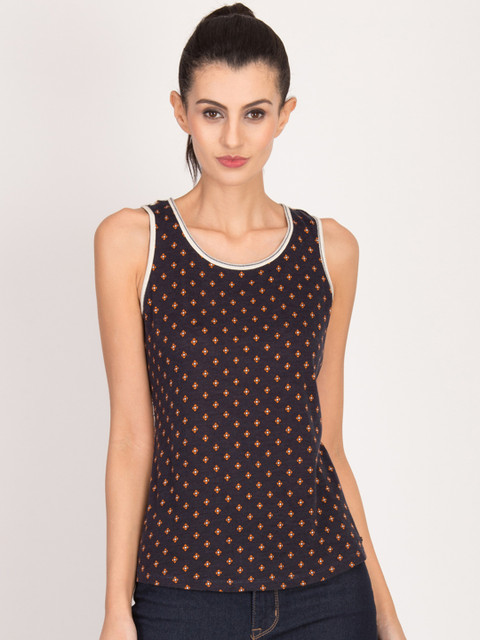 

Magzayra Women Grey Printed Styled Back Top