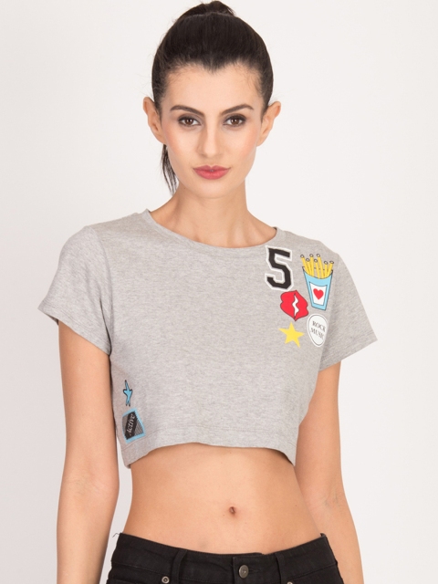 

Magzayra Women Grey Printed Round Neck T-shirt