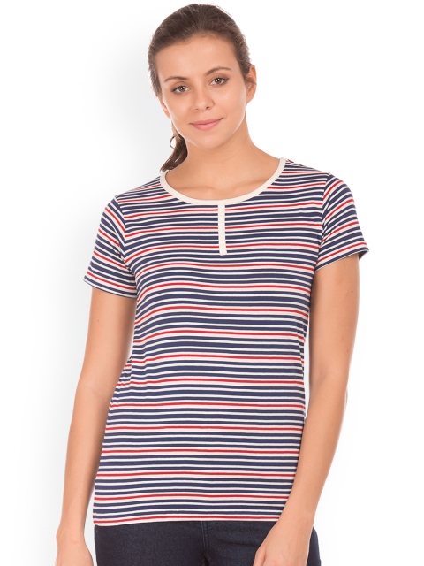 

Sugr Women Blue Striped Pure Cotton Top