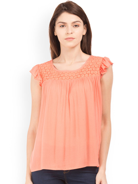 

Sugr Women Coral Self Design A-Line Top