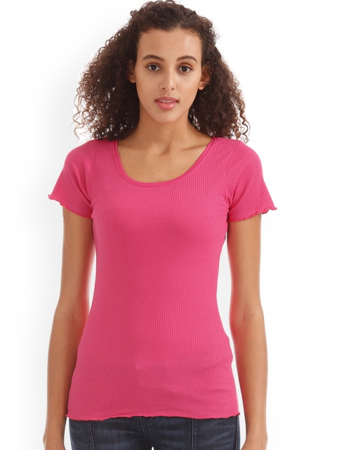 

Sugr Women Pink Solid Pure Cotton Top