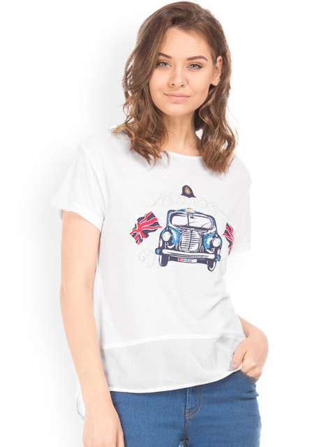

Sugr Women Off-White Printed Round Neck T-shirt