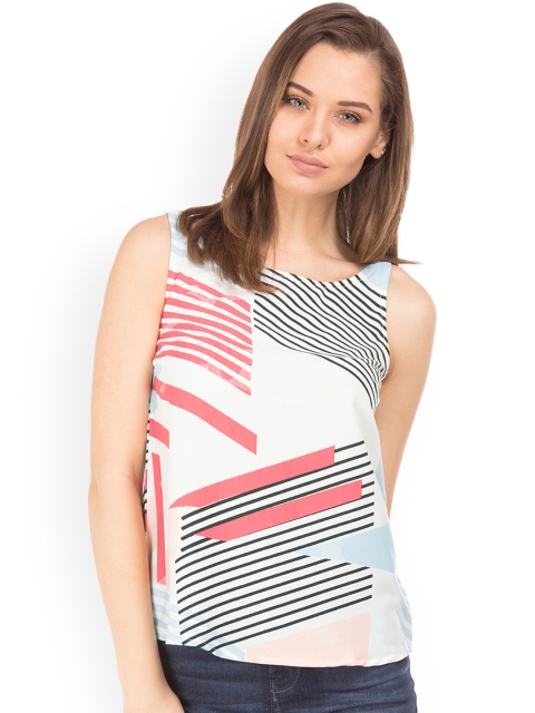 

Sugr Women Off-White Striped A-Line Top