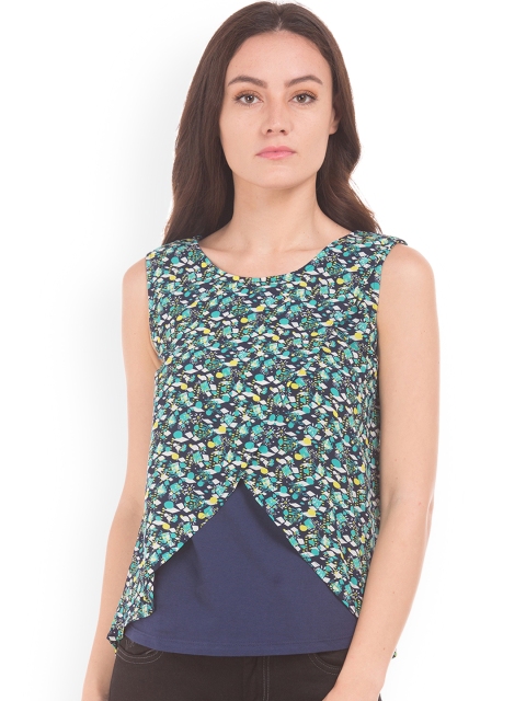 

Sugr Women Blue Printed Tiered Top