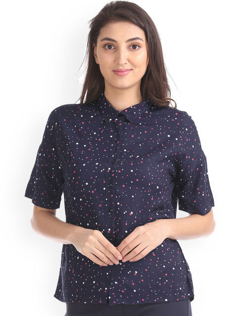 

Sugr Women Blue Printed Shirt Style Top