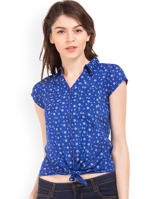 

Sugr Women Blue Printed Shirt Style Top