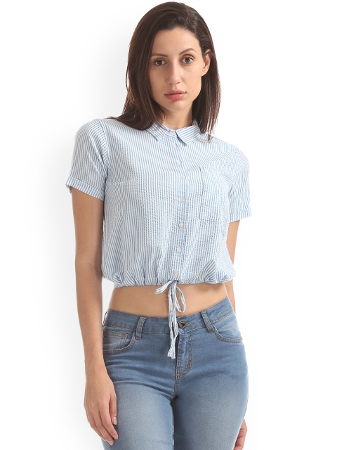 

Sugr Women Blue Striped Shirt Style Top