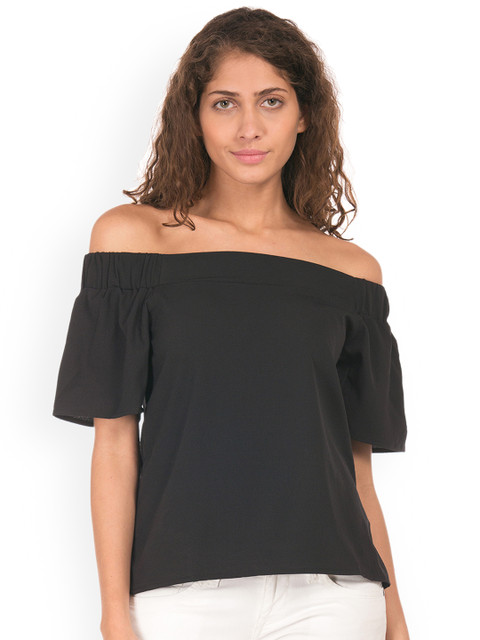 

Sugr Women Black Solid Bardot Top