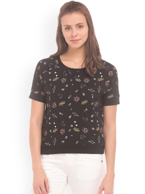 

Sugr Women Black Printed Pure Cotton Top