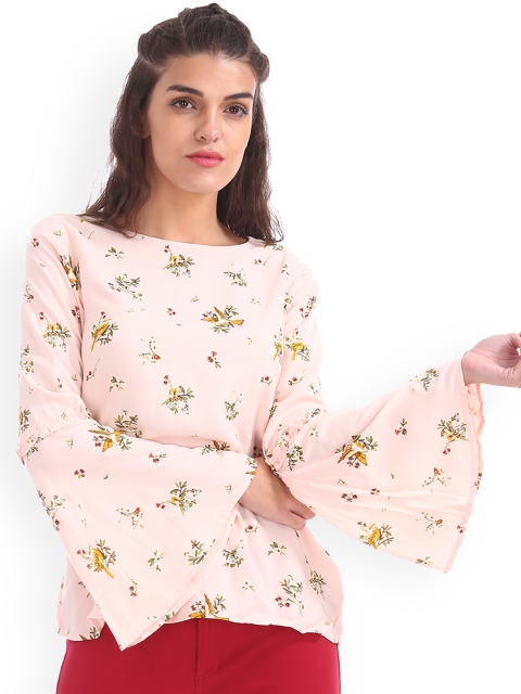 

Sugr Women Peach-Coloured Printed A-Line Top