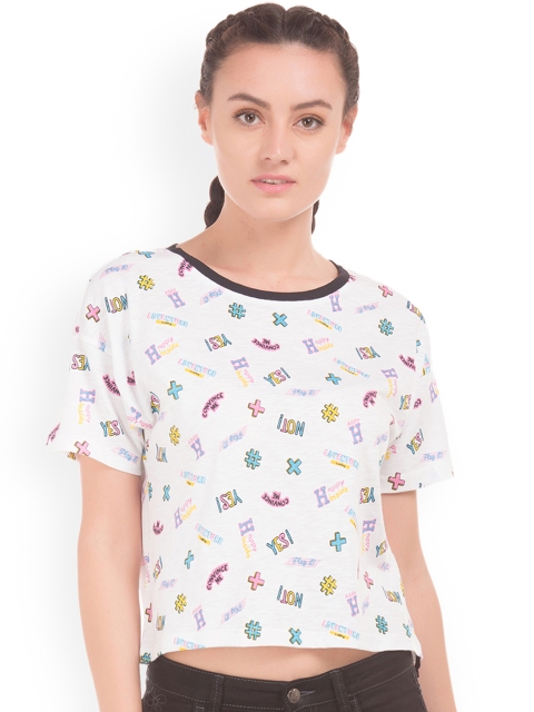 

Sugr Women Off-White Printed Round Neck T-shirt