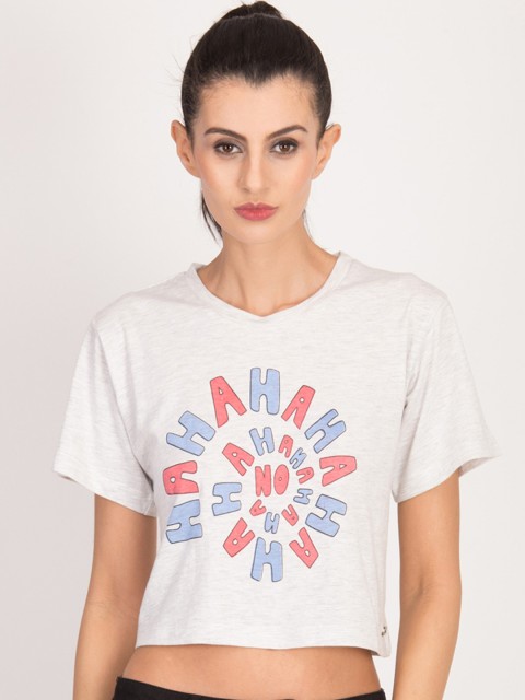 

Magzayra Women White Printed Round Neck T-shirt