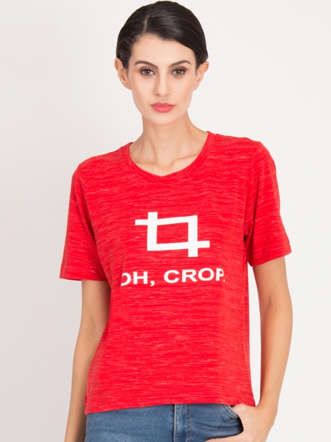 

Magzayra Women Red Printed Round Neck T-shirt