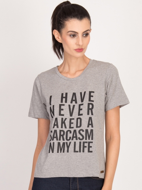 

Magzayra Women Grey Printed Round Neck T-shirt