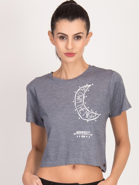 

Magzayra Women Grey Printed Round Neck T-shirt