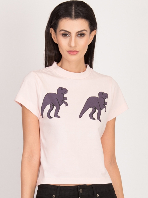 

Magzayra Women Pink Printed High Neck T-shirt