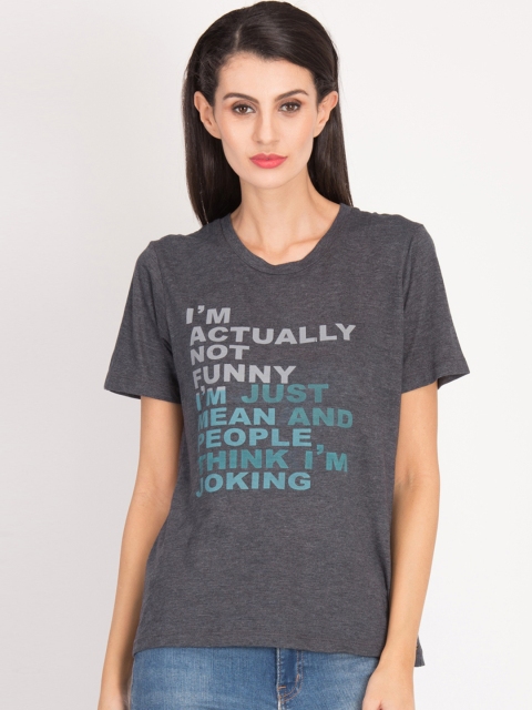 

Magzayra Women Grey Printed Round Neck T-shirt