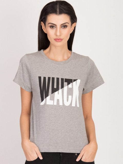 

Magzayra Women Grey Printed Round Neck T-shirt