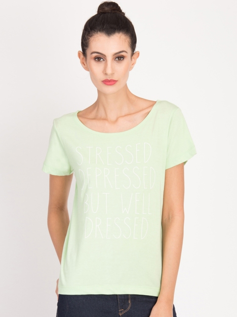 

Magzayra Women Green Printed Round Neck T-shirt