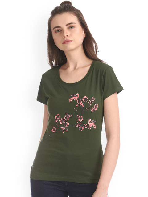

Sugr Women Green Printed Scoop Neck T-shirt
