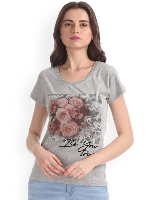 

Sugr Women Grey Printed Round Neck T-shirt