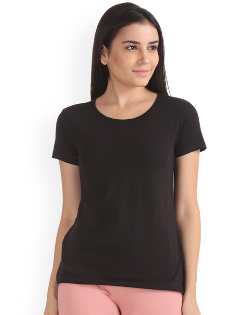 

Sugr Women Black Solid Round Neck T-shirt
