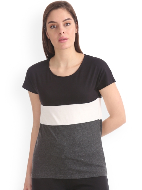 

Sugr Women Black & Charcoal Grey Colourblocked Round Neck T-shirt