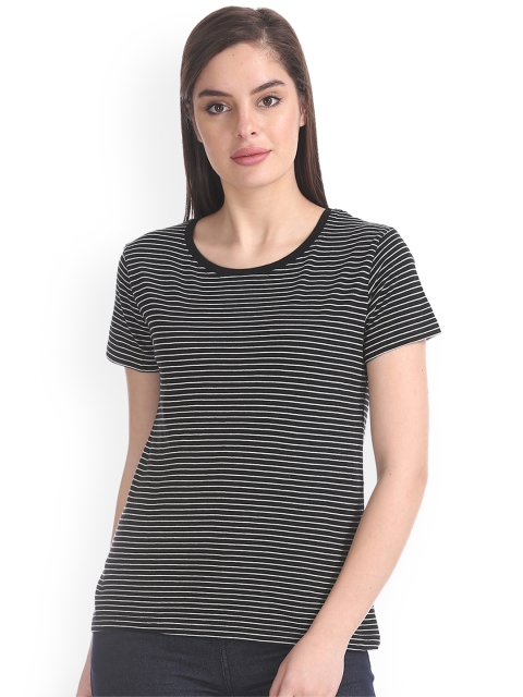 

Sugr Women Black & Off-White Striped Round Neck T-shirt