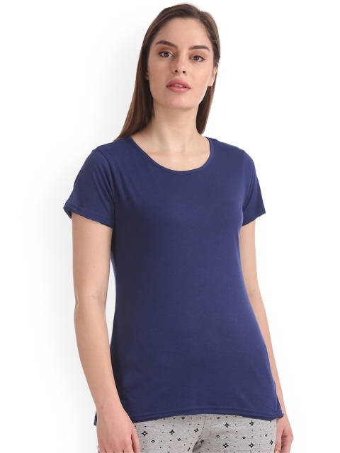 

Sugr Women Navy Blue Solid Round Neck T-shirt