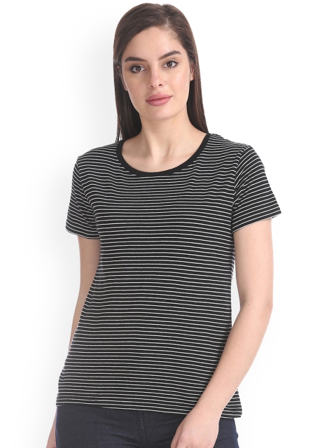 

Sugr Women Black & White Striped Round Neck T-shirt