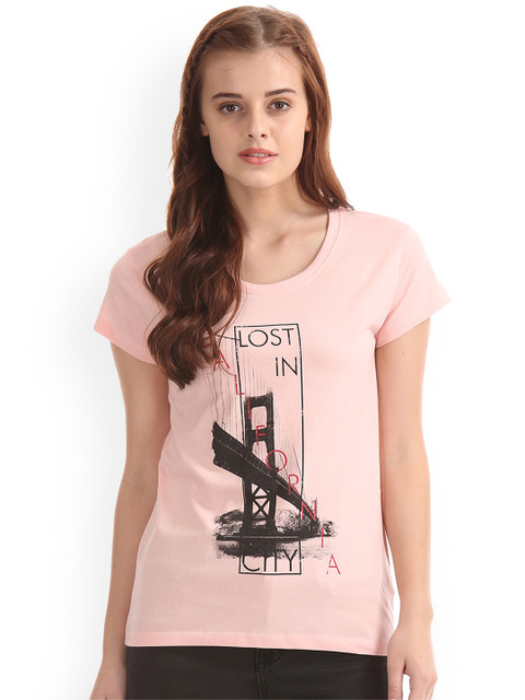 

Sugr Women Pink Printed Round Neck T-shirt