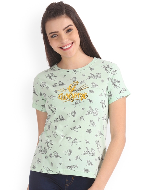 

Sugr Women Sea Green Printed Round Neck T-shirt