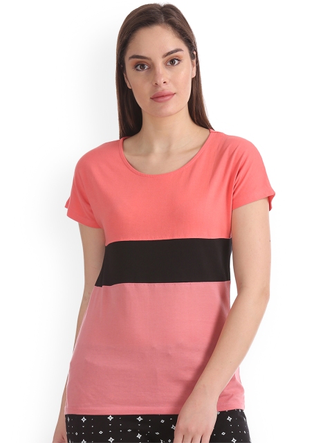 

Sugr Women Pink Colourblocked Round Neck T-shirt