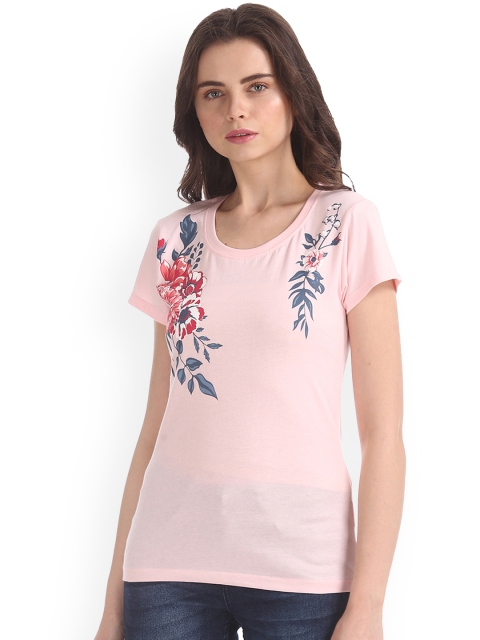 

Sugr Women Pink Printed Round Neck T-shirt