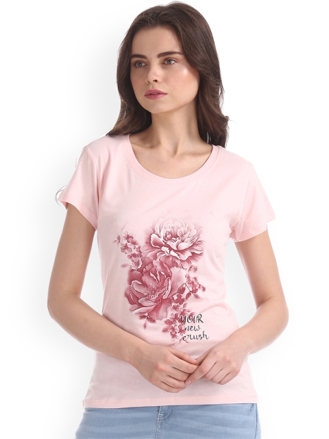 

Sugr Women Pink Printed Round Neck T-shirt