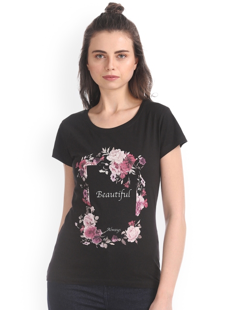 

Sugr Women Black Printed Round Neck T-shirt