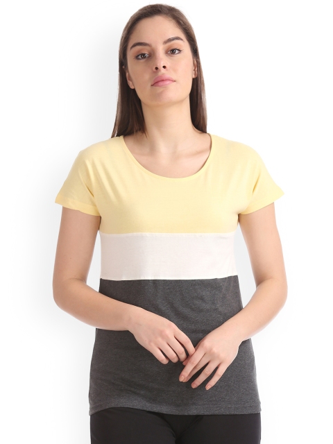 

Sugr Women Grey Colourblocked Round Neck Pure Cotton T-shirt