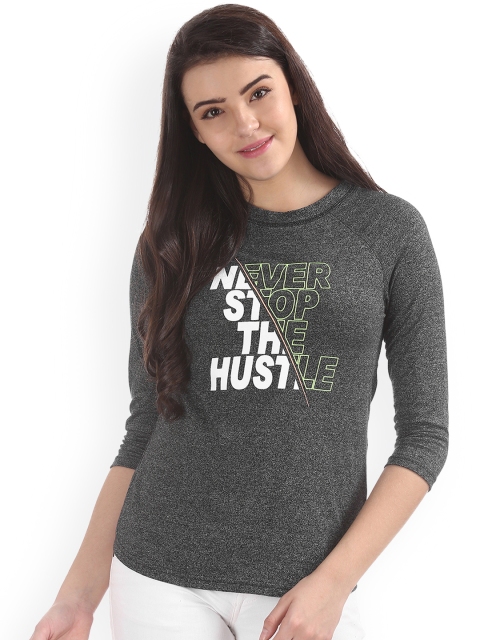 

Sugr Women Grey Printed Round Neck T-shirt