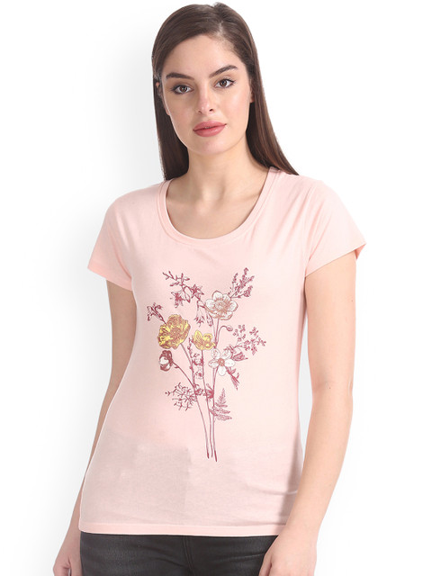 

Sugr Women Pink Printed Round Neck T-shirt