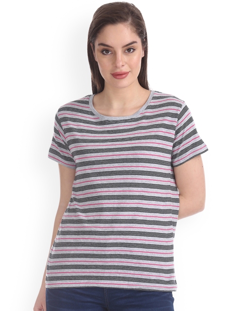 

Sugr Women Grey & Black Striped Round Neck T-shirt