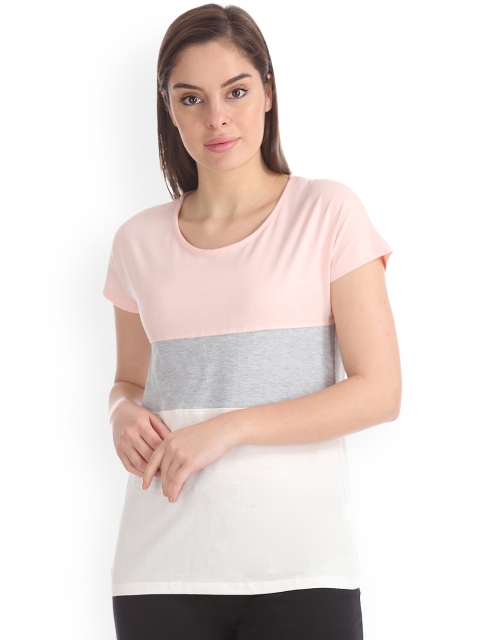 

Sugr Women Pink & Grey Colourblocked Round Neck T-shirt